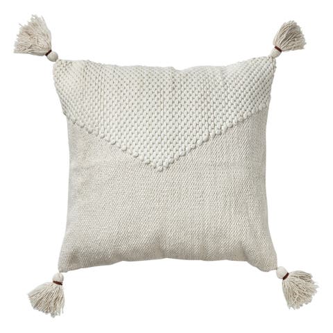 Cottage Handwoven White Cotton Throw Pillow Machine Washable
