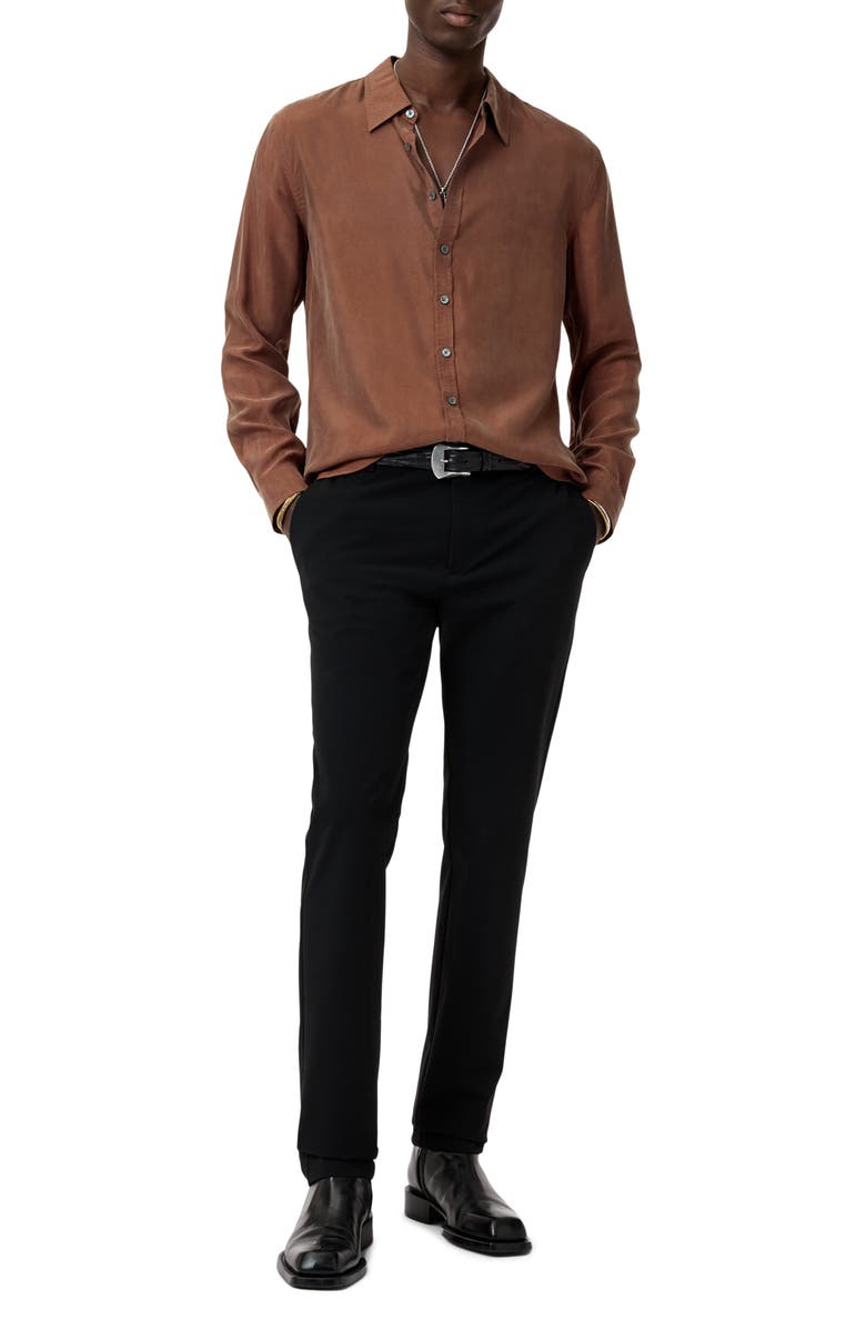 John Varvatos Martin Solid Twill Button-Up Shirt, Alternate, color, Hazelnut