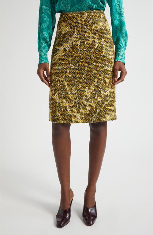 Etro Jacquard Floral Basket Weave Wool Skirt In Green
