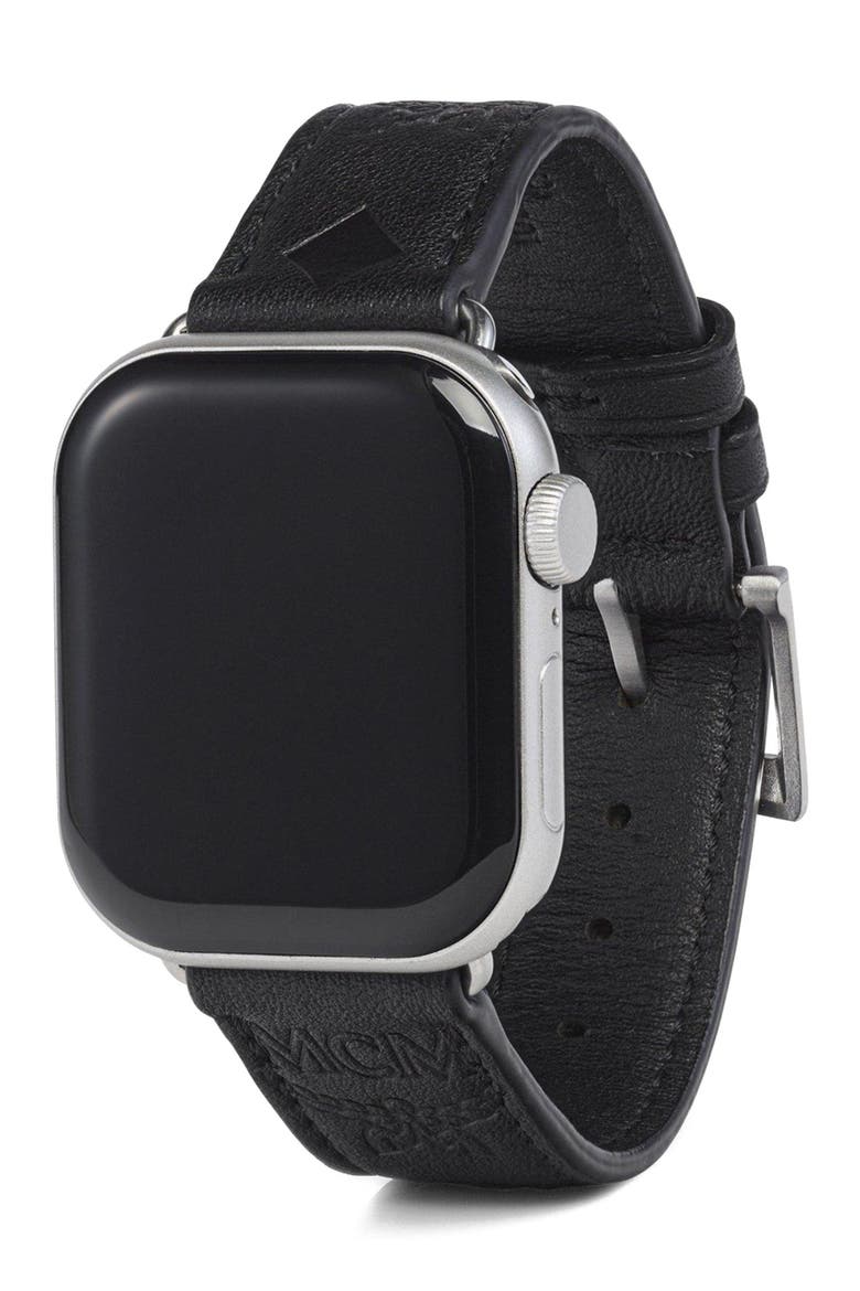 Apple Watch Band in Embossed Monogram Leather, Main, color, Black
