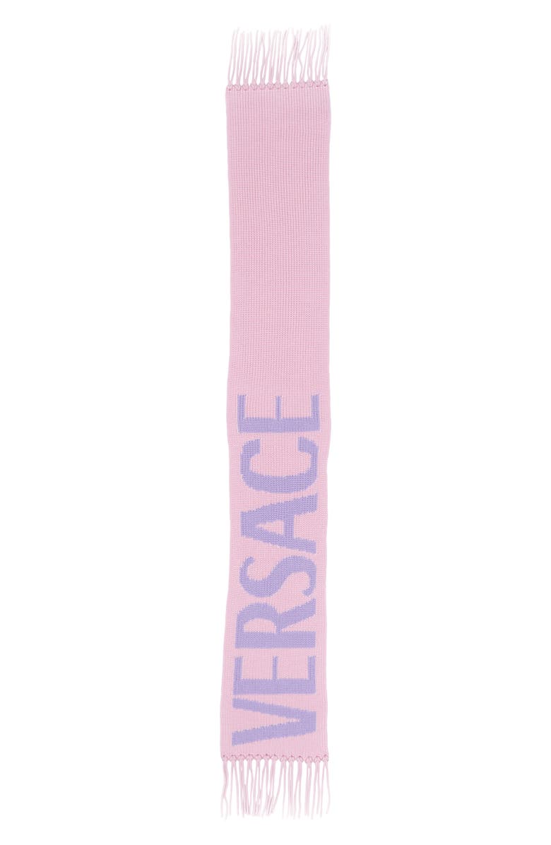 Versace Intarsia Logo Wool Scarf, Main, color, 