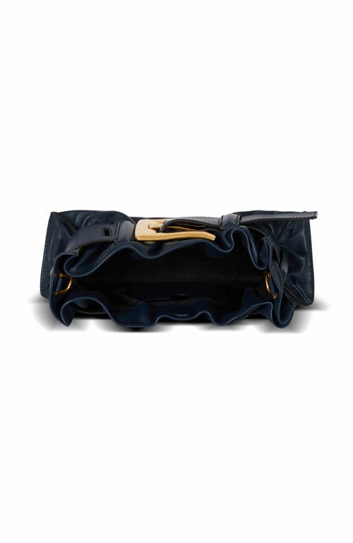 Balmain Anthem Mini Buckle Shoulder Bag In Calfskin Leather In Blue