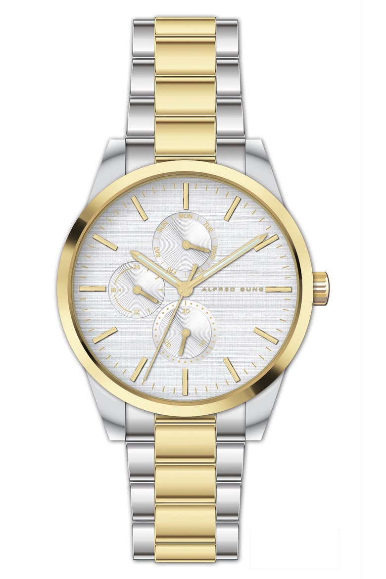 Two-Tone Bracelet Strap Multifunction Watch, 38mm, Main, color, WHITE