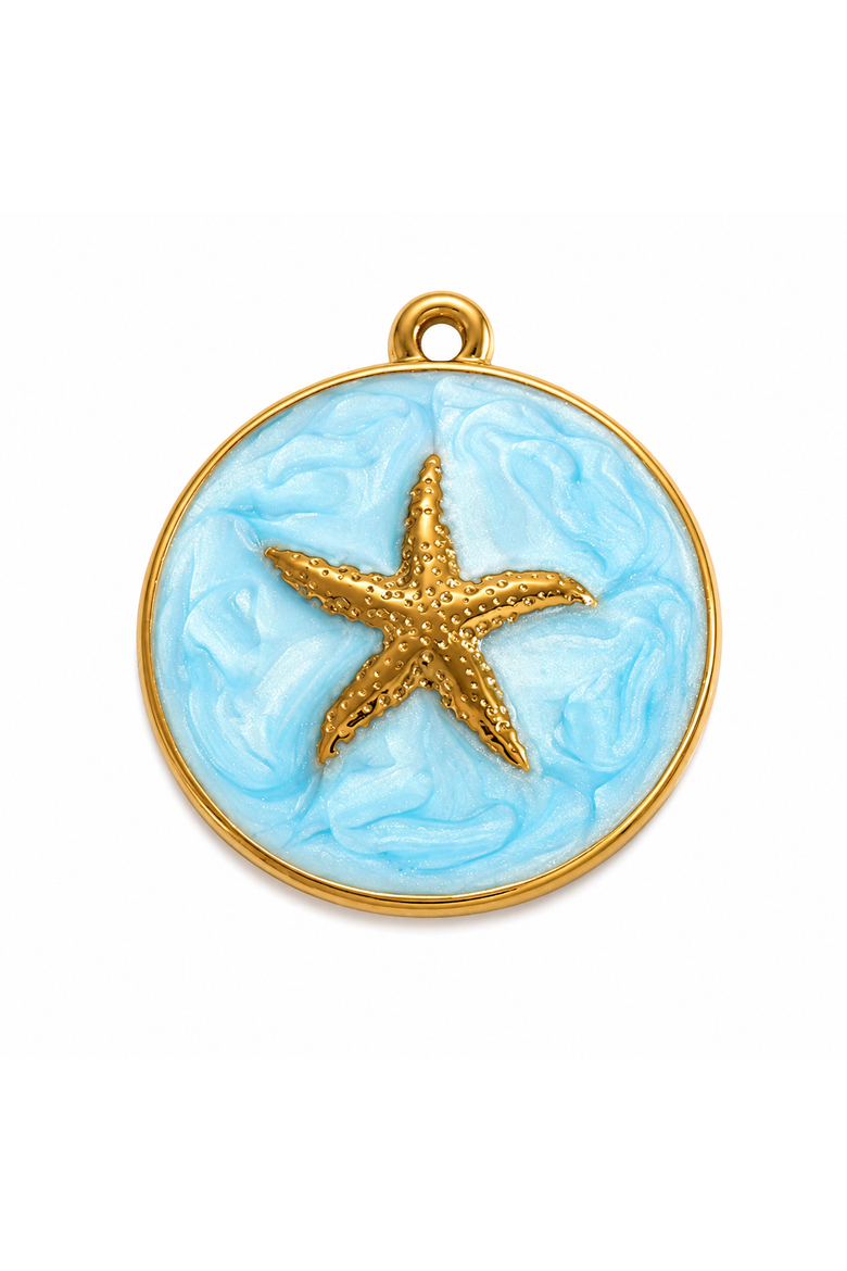 18K Yellow Gold Plated Starfish Medallion Charm, Main, color, Blue/Gold