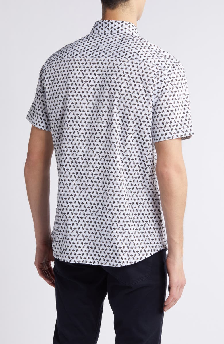 Stone Rose Bee Print Short Sleeve Stretch Button-Up Shirt, Alternate, color, 
