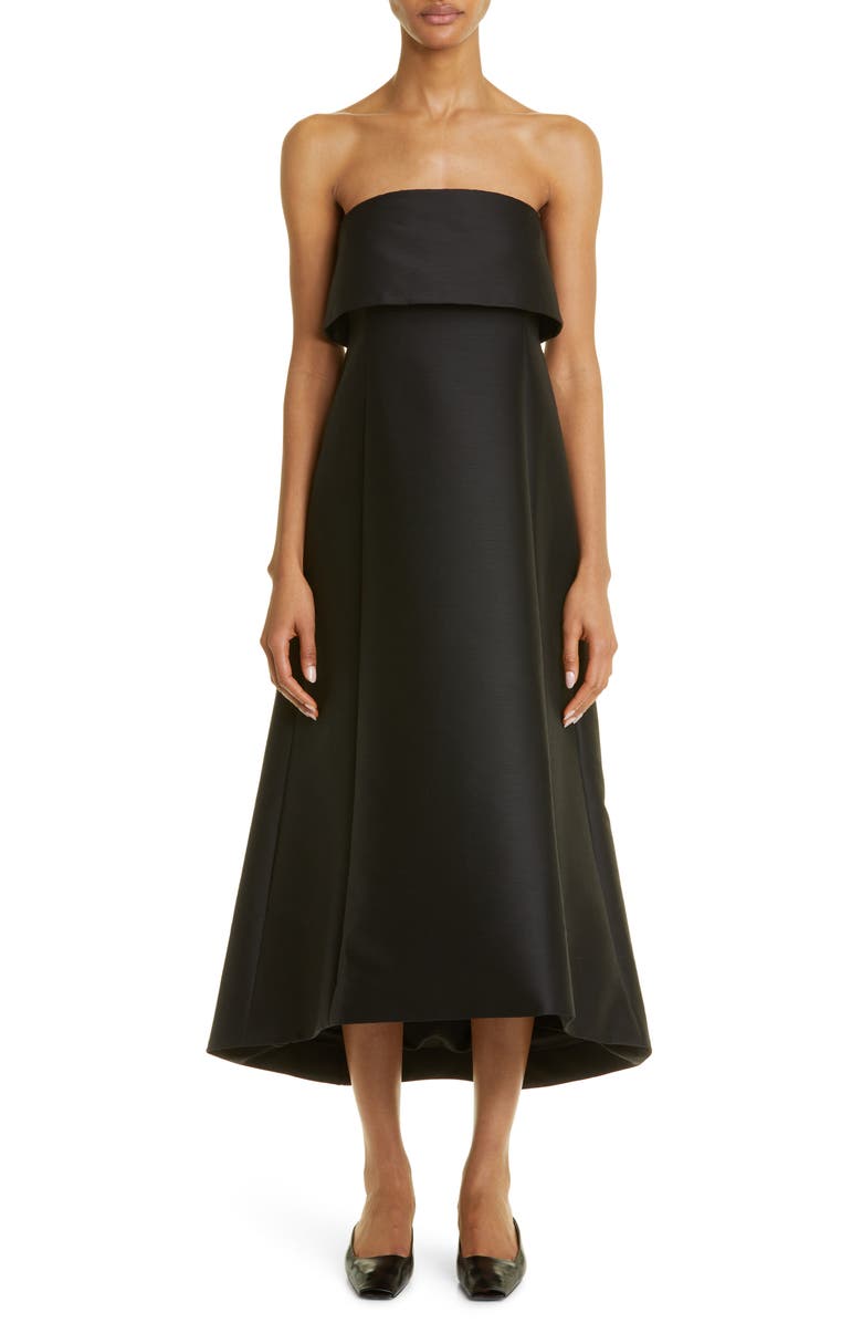 TOTEME Foldover Strapless A-Line Midi Dress, Main, color, 