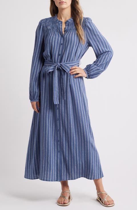 Stripe Long Sleeve Belted Shirtdress
