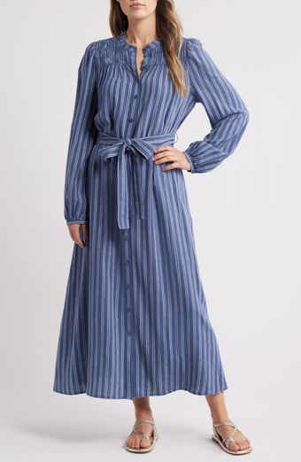 Caslon® Stripe Long Sleeve Belted Shirtdress