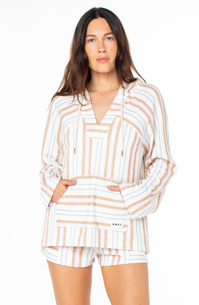 Roxy Wild & Free Stripe Pullover Hoodie, Alternate, color, Egret