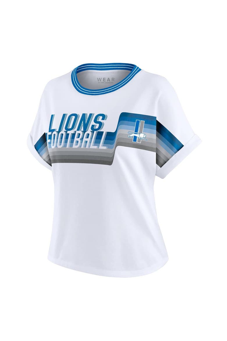 Women's WEAR by Erin Andrews White Detroit Lions Cropped Center Stripe Dolman T-Shirt, Alternate, color, White