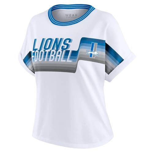 Wear By Erin Andrews White Detroit Lions Cropped Center Stripe Dolman T-shirt In White