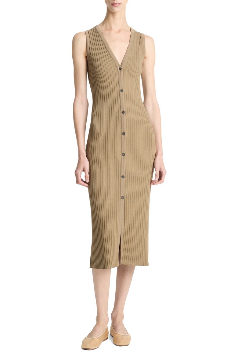 Sleeveless Rib Midi Dress, Main, color, TAPENADE