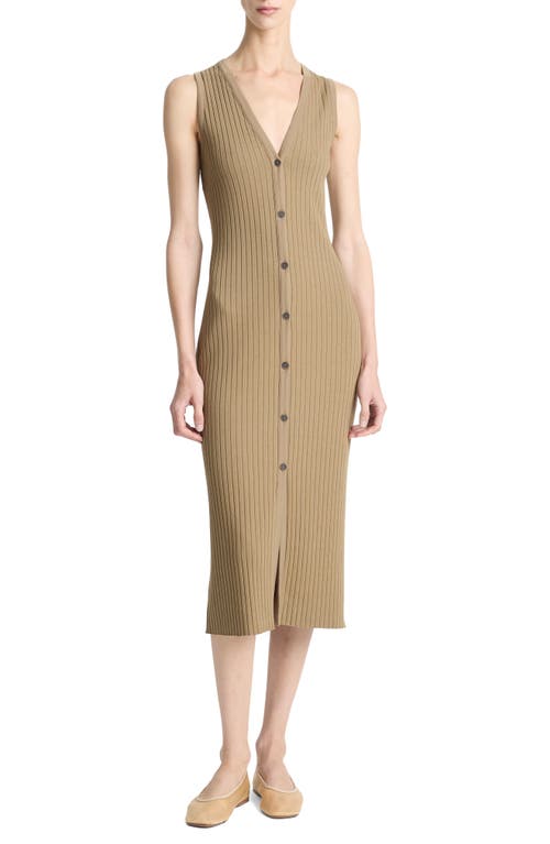 Vince Sleeveless Ribbed Button-front Dress In Brown