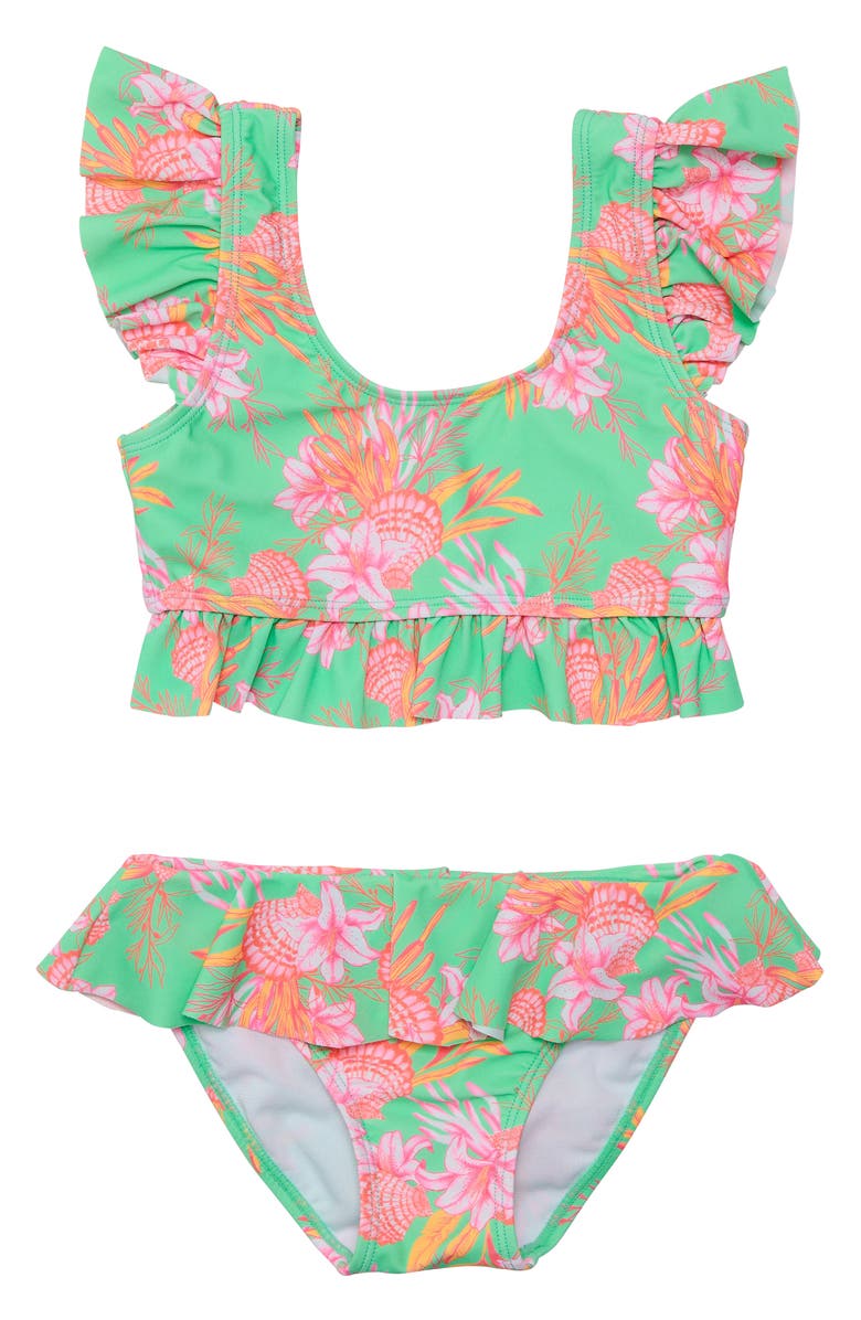 Snapper Rock Kids' Coastal Shells Ruffle Two-Piece Swimsuit, Main, color,