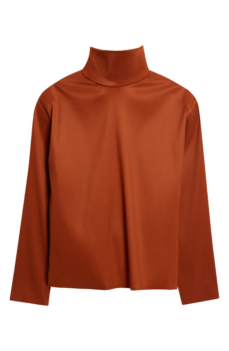 Saint Laurent Turtleneck Silk Blend Organza Top, Main, color, Caramel