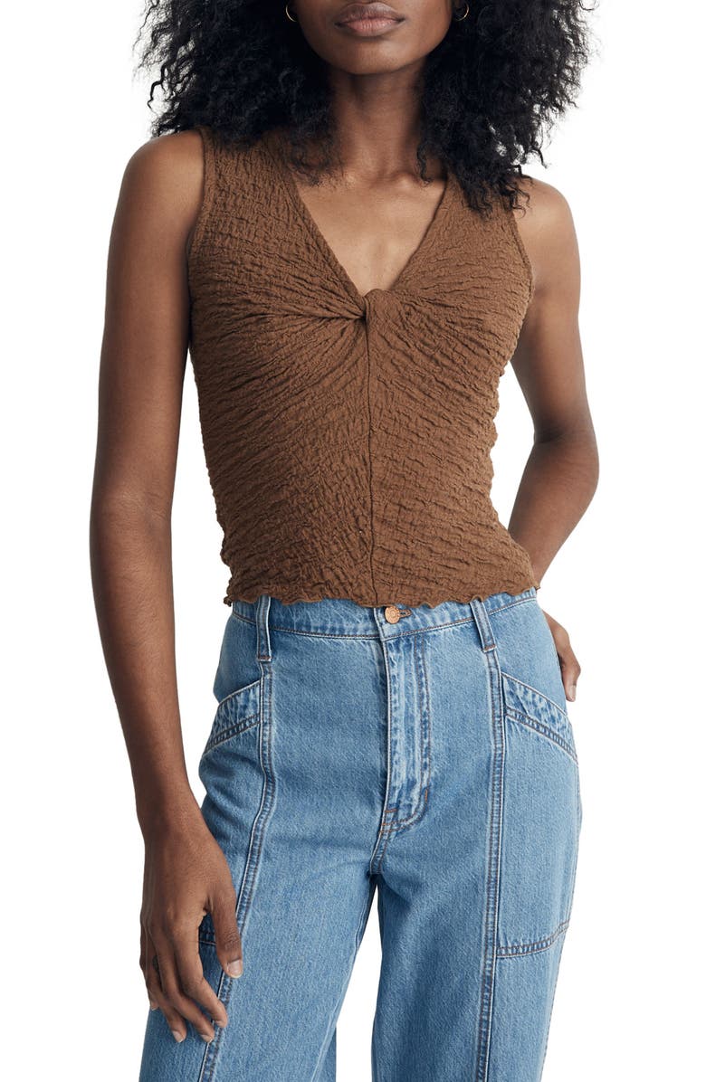 Madewell Popcorn Knit Twist Front Sleeveless Crop Top, Main, color,