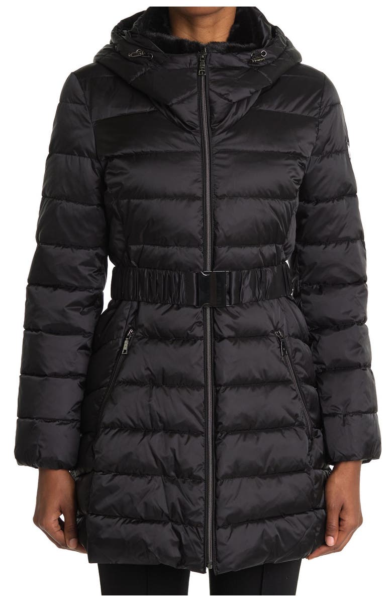 Tahari Faux Fur Trim Collar Hooded Bib Puffer Jacket, Alternate, color,