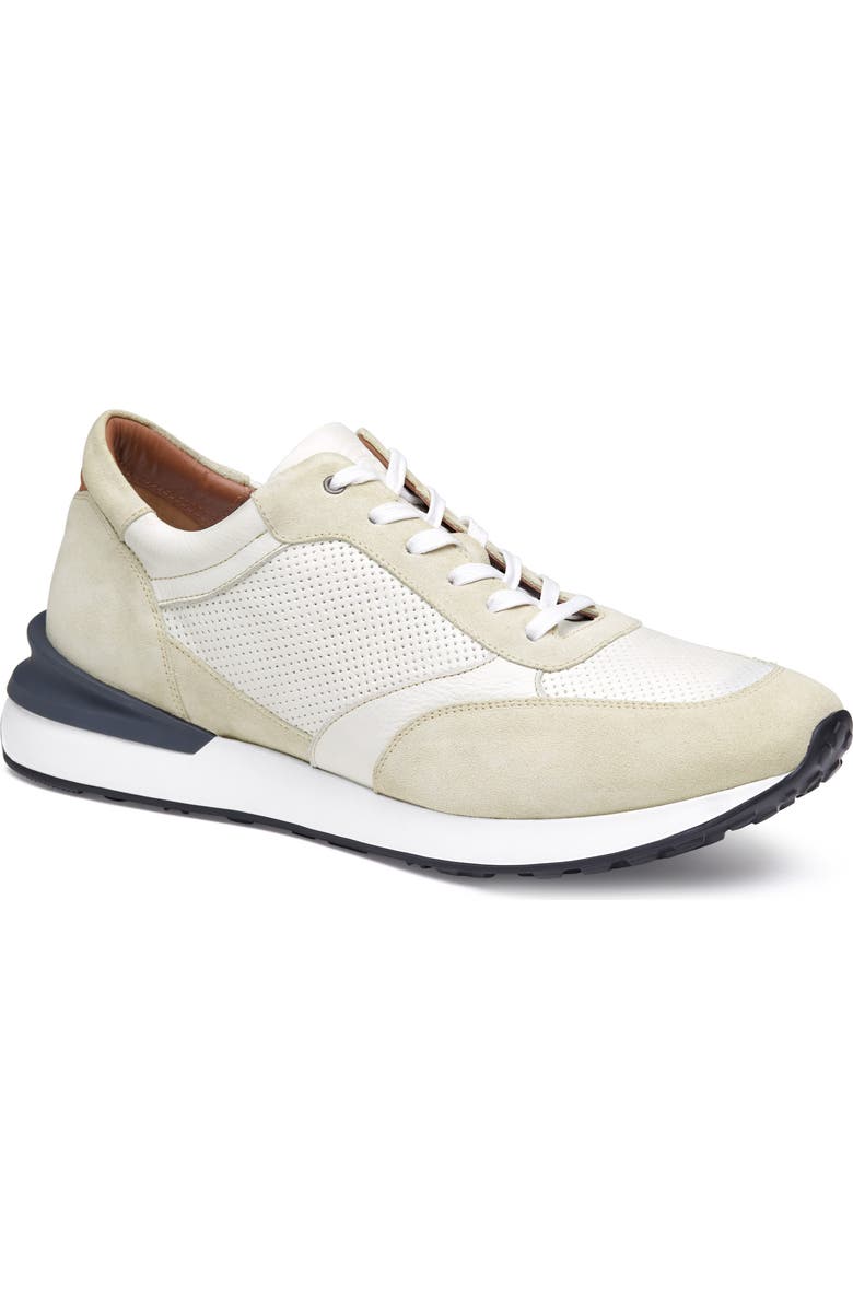 JOHNSTON & MURPHY COLLECTION Briggs Perforated Sneaker, Main, color, White Full Grain/Suede