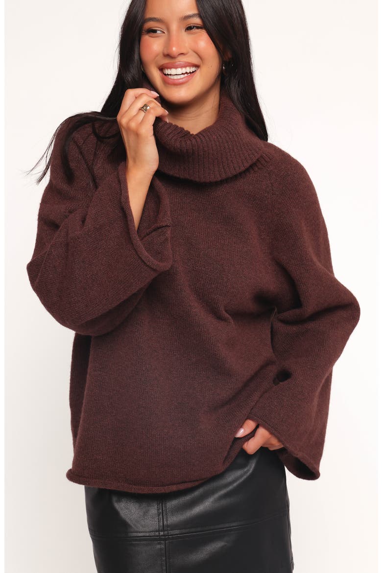 Bindy Oversize Turtleneck Sweater, Alternate, color, BROWN