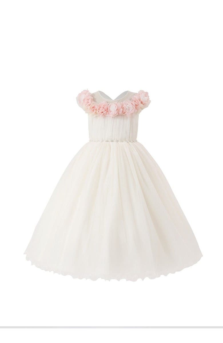 Tulleen Dress with Petal Trim, Alternate, color, White