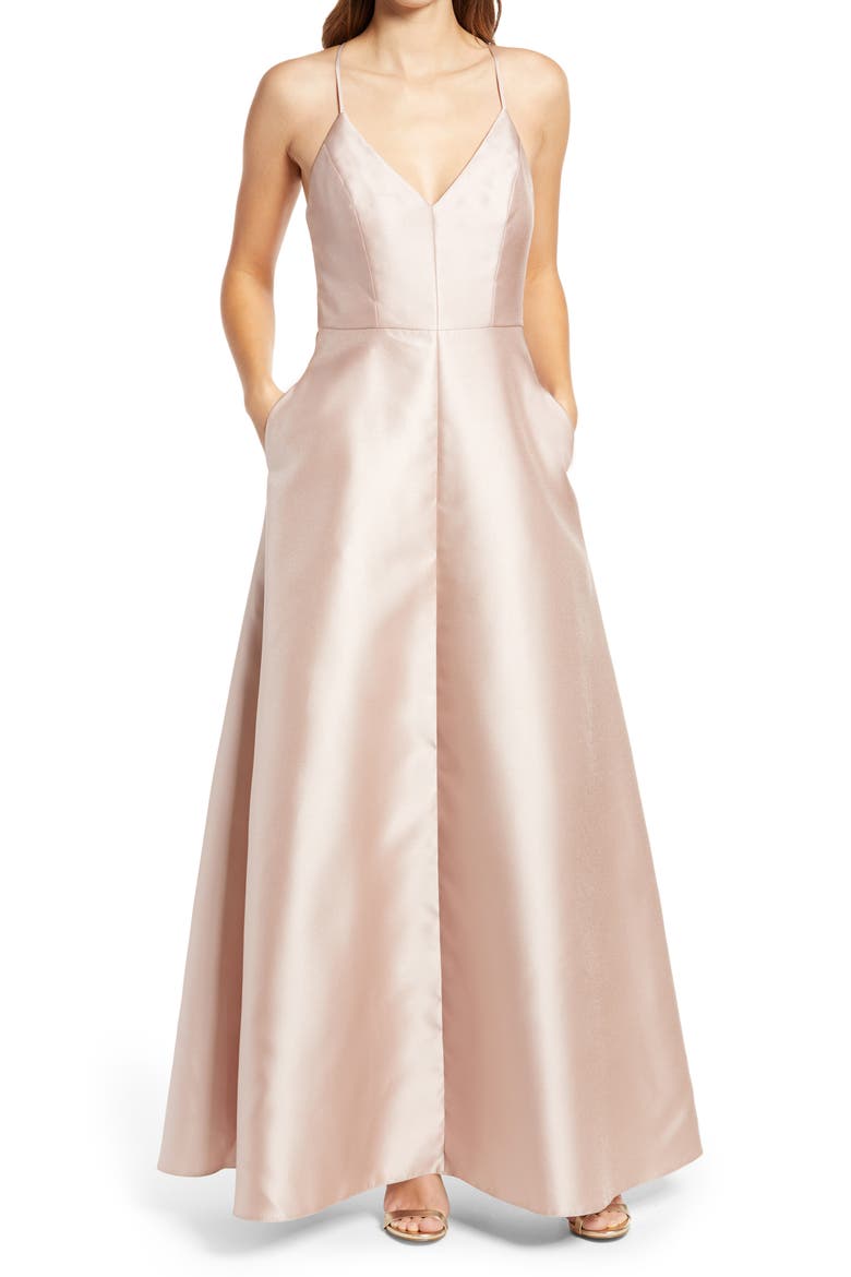Crossback Satin Twill A-Line Gown, Main, color, CAMEO
