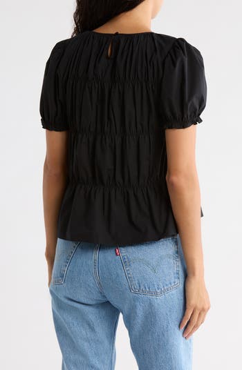 Shirred Puff Sleeve Poplin Top