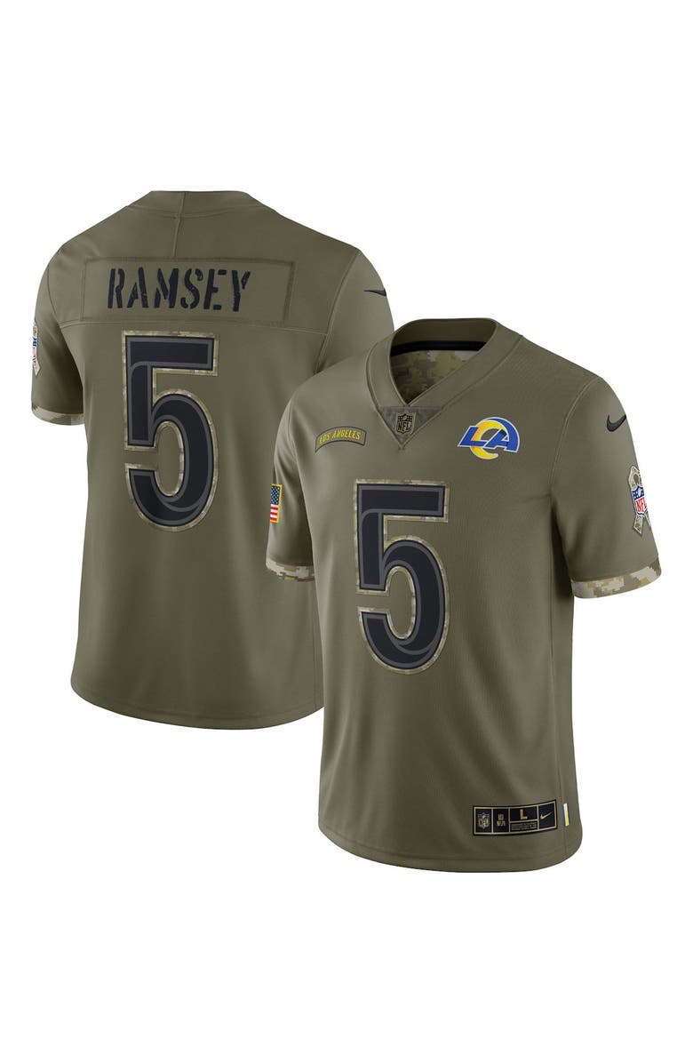 Nike Men's Nike Jalen Ramsey Olive Los Angeles Rams 2022 Salute To Service Limited Jersey, Alternate, color, 