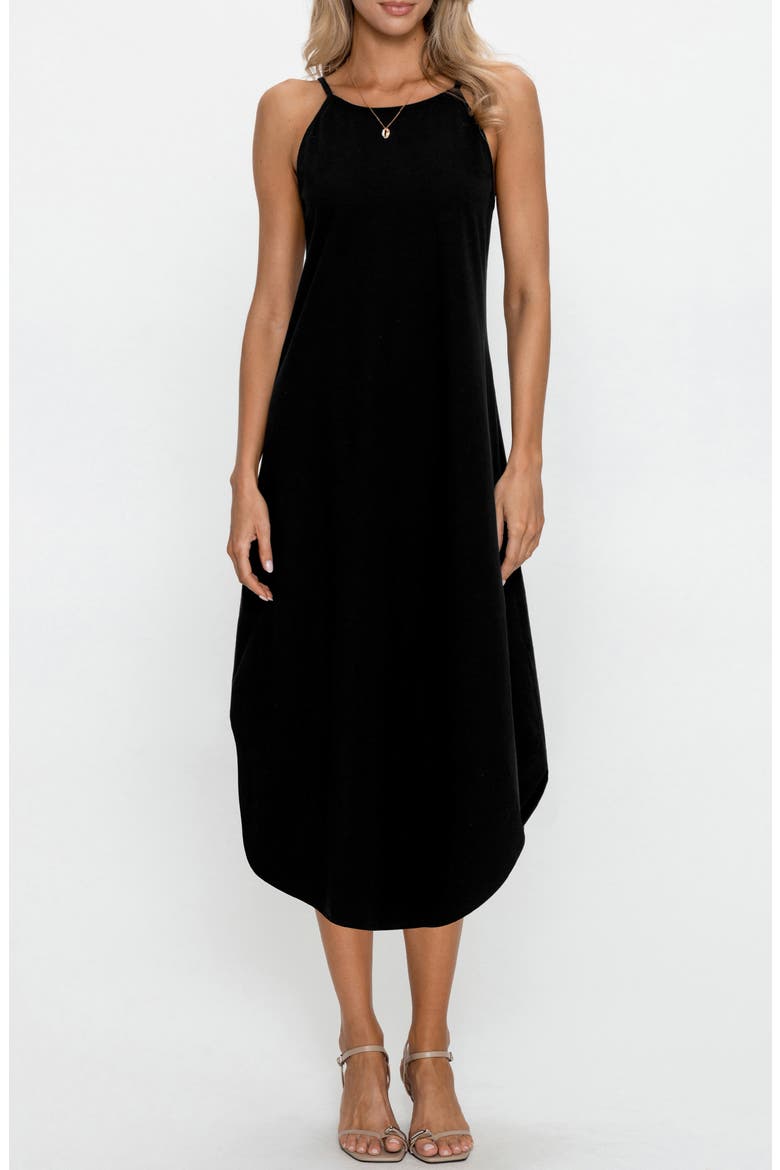 Sleeveless Curve Hem Midi Dress, Main, color, BLACK