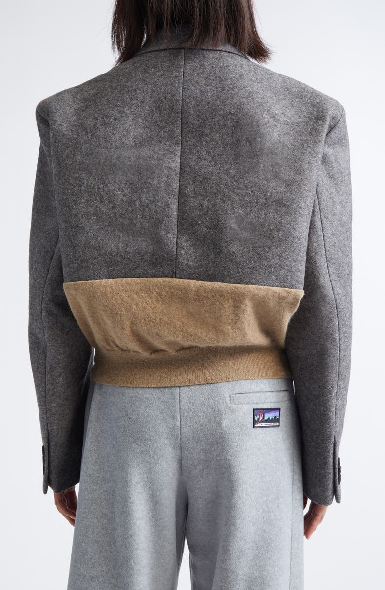 JULIE KEGELS Billy Mixed Media Crop Wool Blazer, Alternate, color, Grey