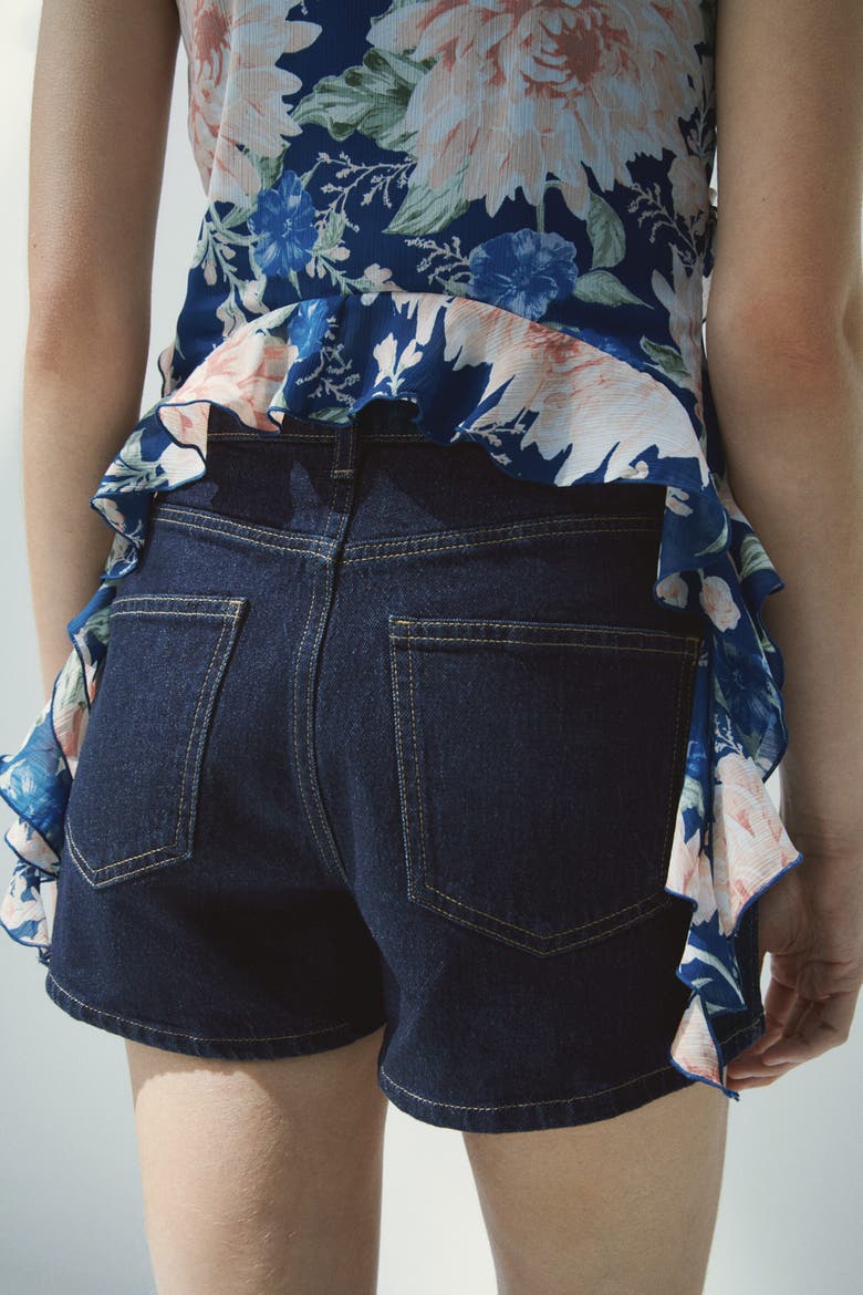 High-waisted Denim Skort, Alternate, color, Dark denim blue