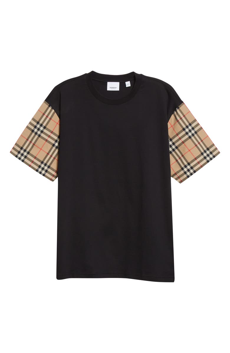 Burberry Carrick Check Sleeve Oversize Cotton T-Shirt, Alternate, color, Black