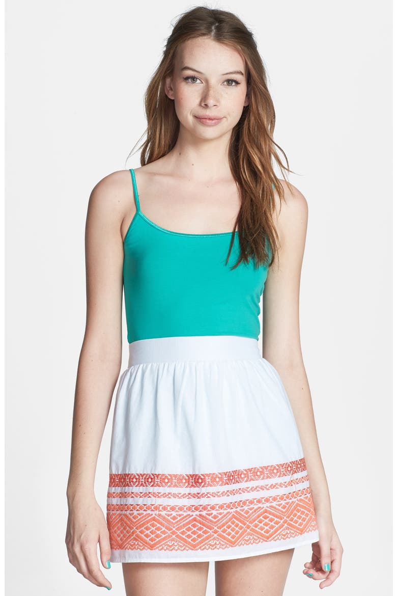 Embroidered Hem Cotton Skirt, Main, color, WHITE/ CORAL