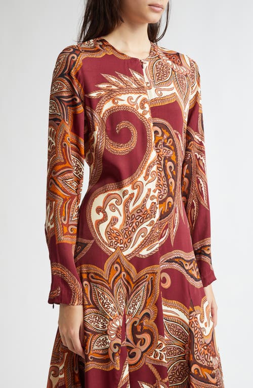 Farm Rio Paisley Long Sleeve Maxi Dress In Leopard Paisley Burg