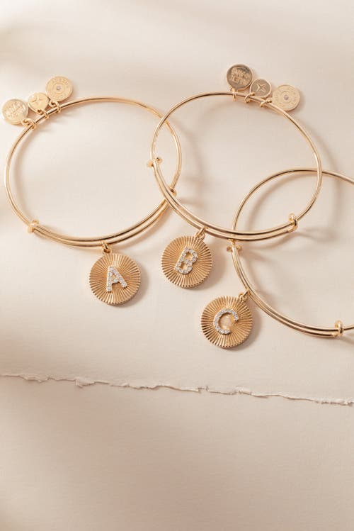 Alex And Ani Pave Starburst Texture Initial Bangle Bracelet In Gold - C