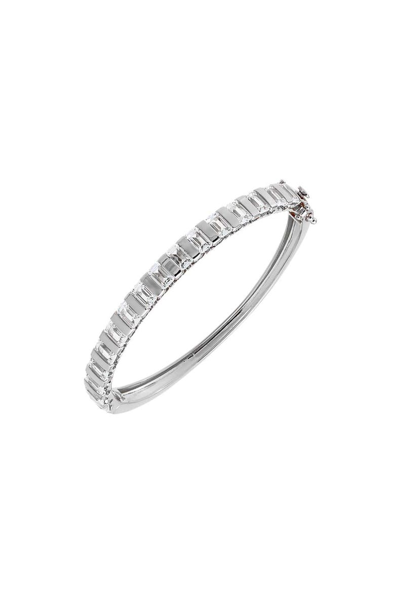 Baguette CZ Hinged Bangle Bracelet, Main, color, Silver