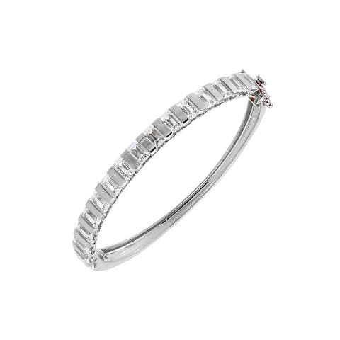 Baguette CZ Hinged Bangle Bracelet