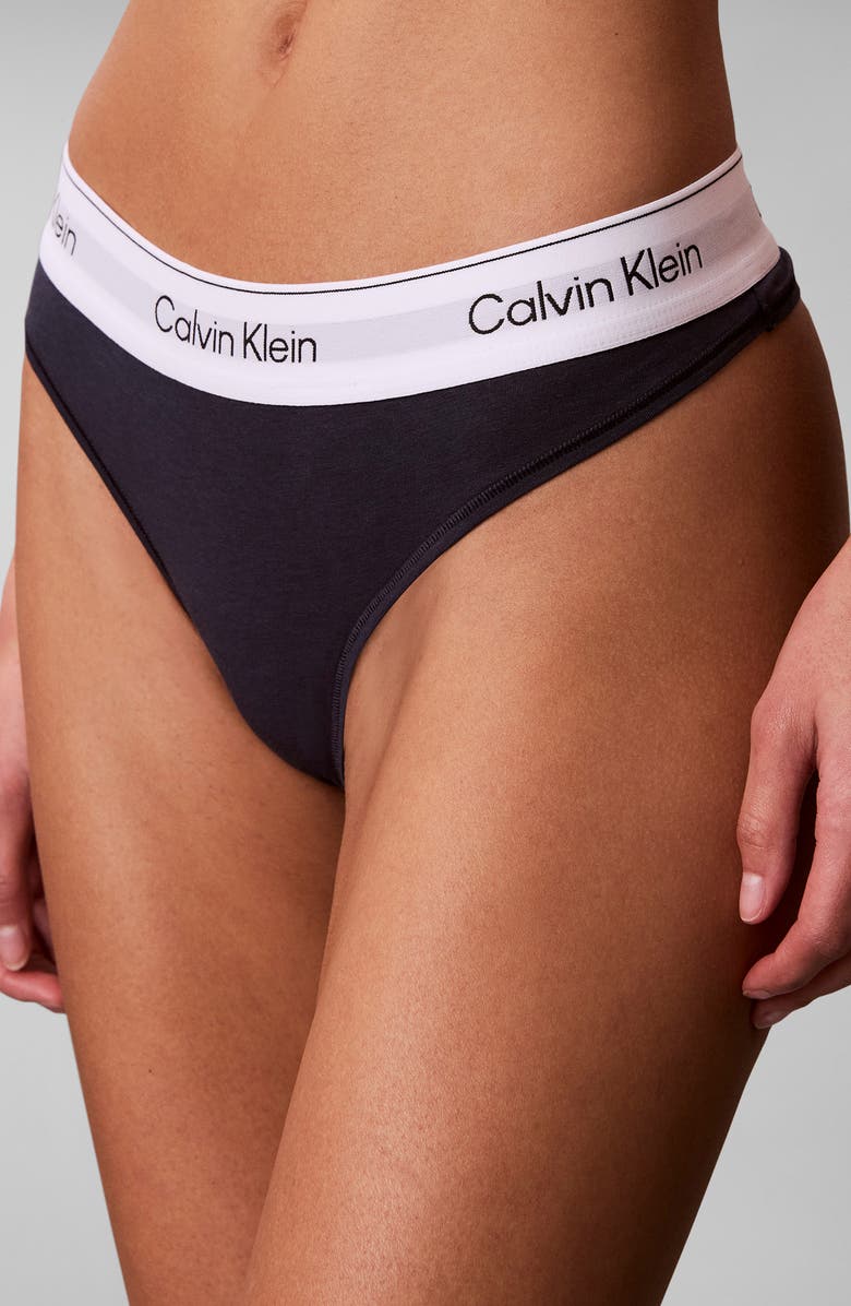 Calvin Klein Icon Cotton Blend Thong, Alternate, color, Speakeasy