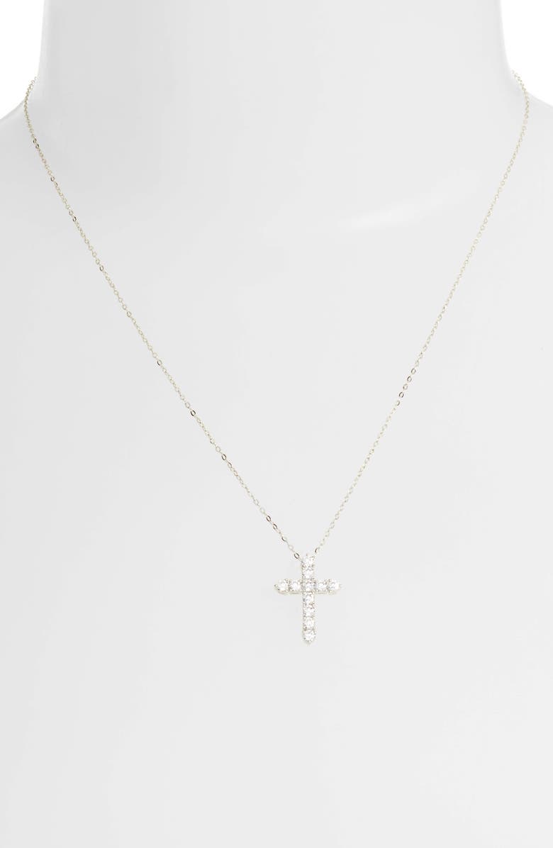 Nadri Cross Pendant Necklace, Alternate, color, Silver