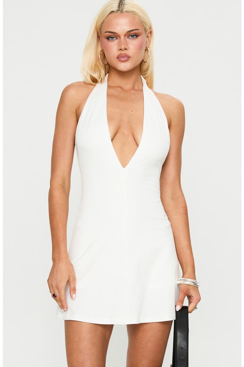 Hollywood Hills Plunge Neck Halter Minidress, Alternate, color, WHITE