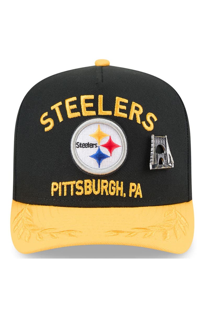 New Era Men's New Era Black/Gold Pittsburgh Steelers 2025 NFL Draft On Stage A-Frame 59FIFTY Fitted Hat, Alternate, color, Black