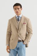 Brunello Cucinelli Comfort wool and cashmere Prince of Wales flannel deconstructed blazer with large peak lapels
