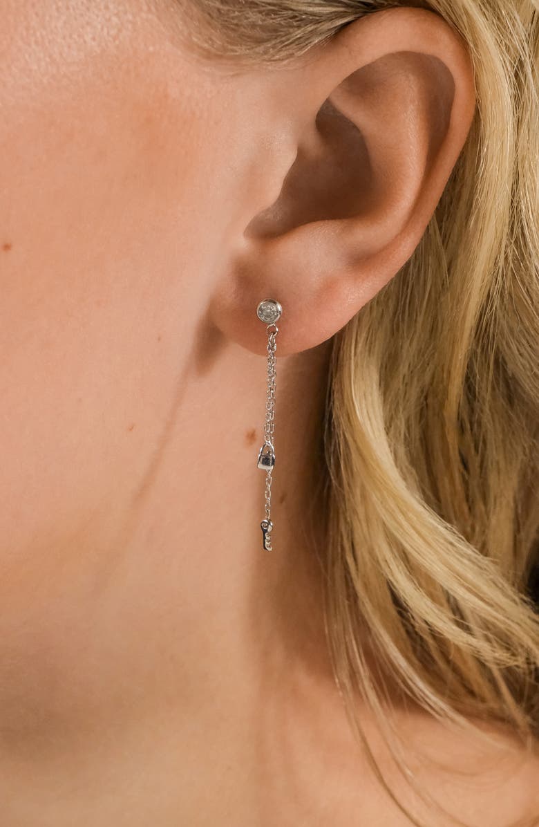 Sterling Forever Lock and Key Chain Drop Earrings, Alternate, color, Silver