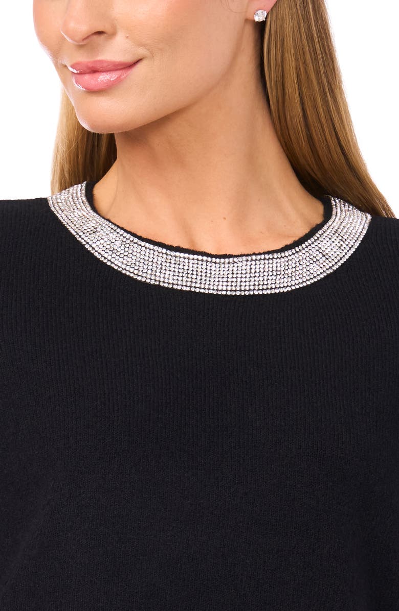 Halogen<sup>®</sup> Rhinestone Collar Short Sleeve Sweater, Alternate, color, Rich Black