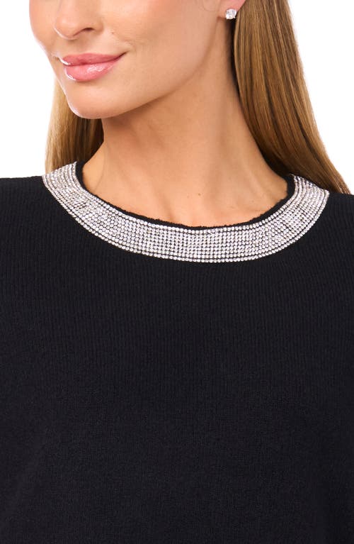 Halogenr Halogen(r) Rhinestone Collar Short Sleeve Sweater In Black