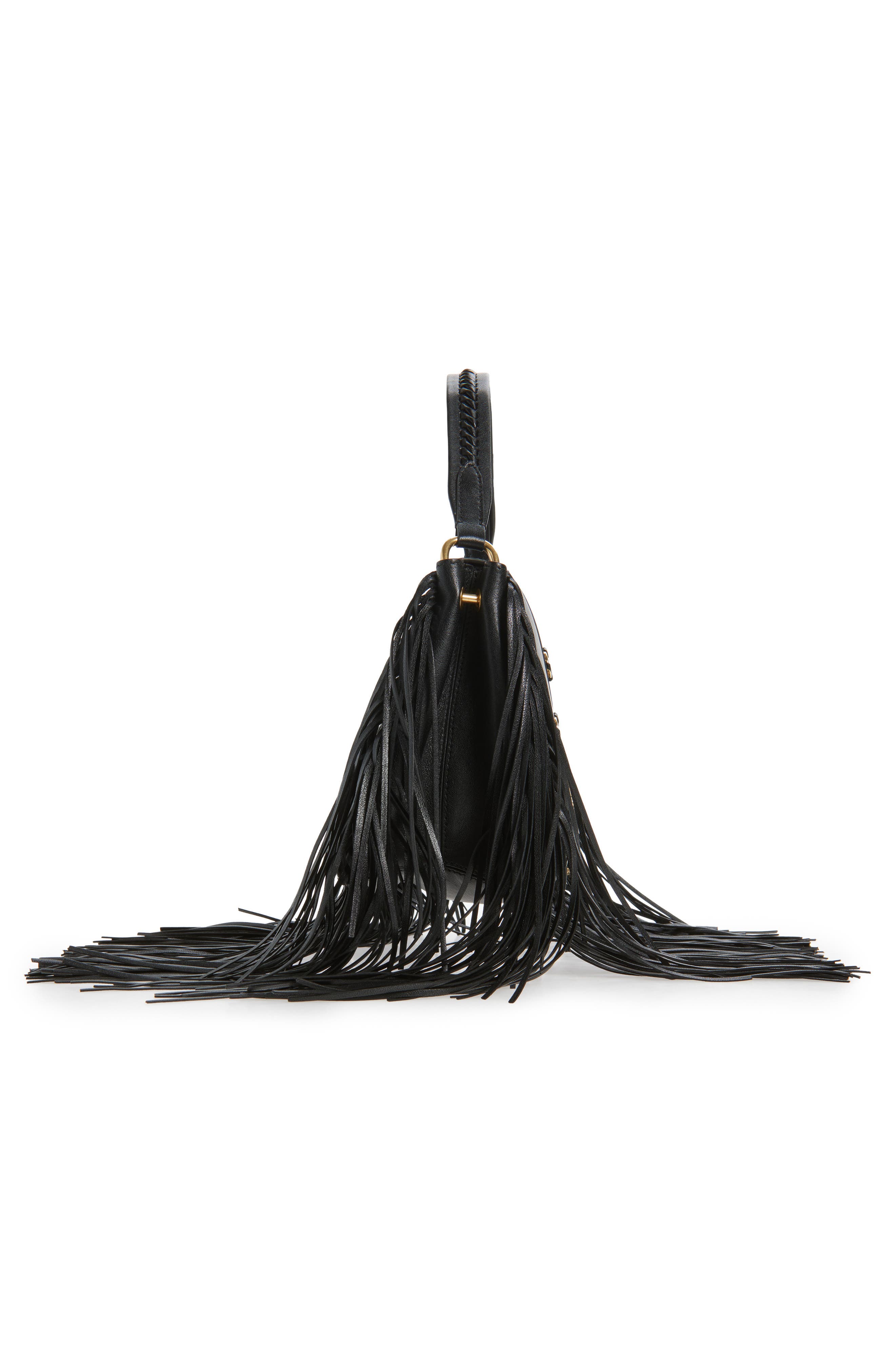 Burberry Small Rider Fringe Leather Top Handle Bag, Alternate, color, Black