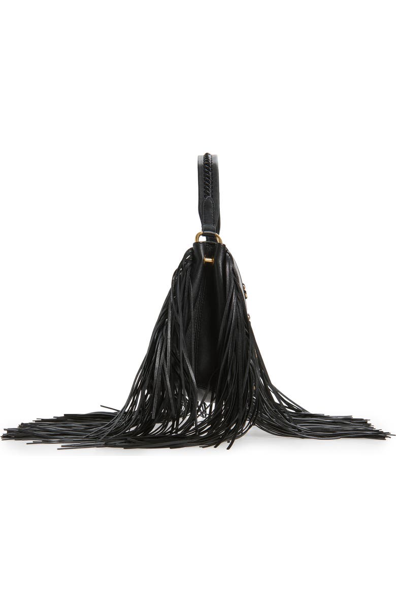 Burberry Small Rider Fringe Leather Top Handle Bag, Alternate, color, Black