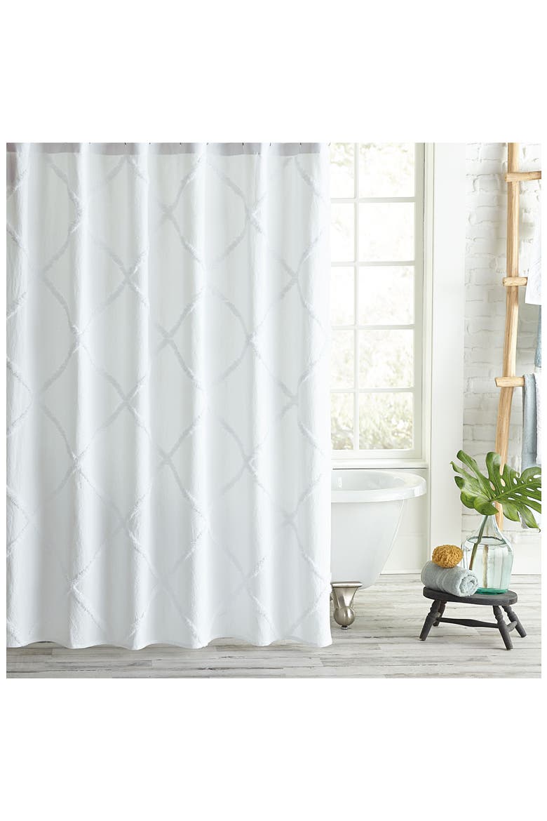 Chenille Lattice Shower Curtain, Main, color, WHITE