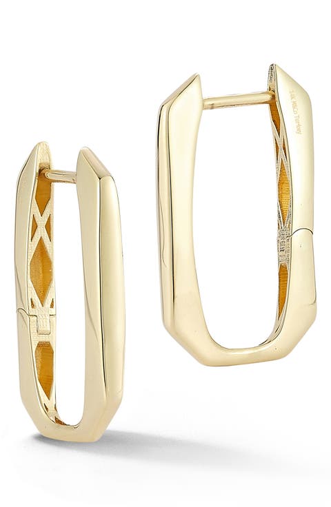 14K Gold Elongated Huggie Hoop Earrings
