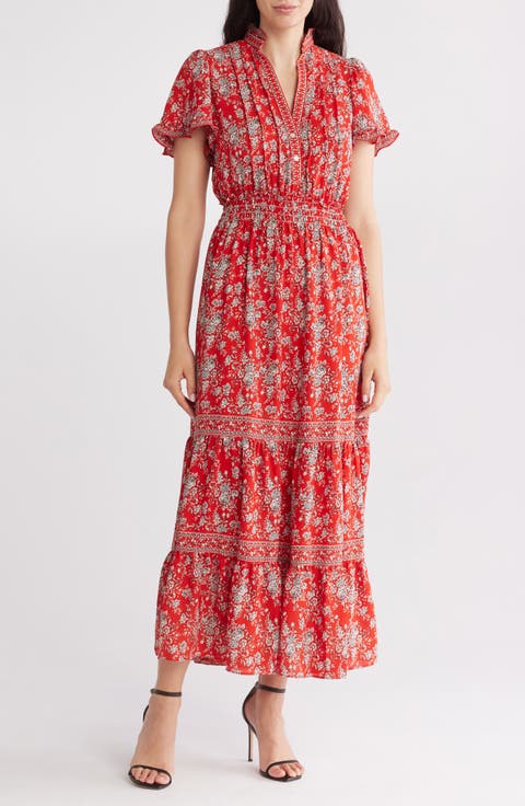 Smocked Flutter Sleeve Maxi Dress