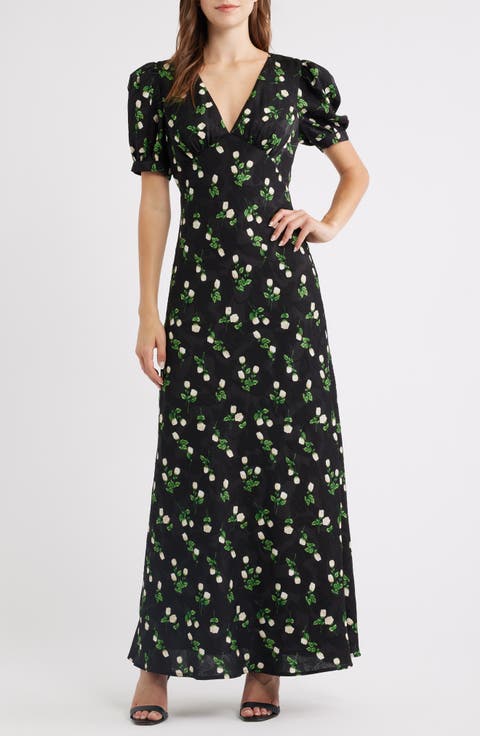 Milan Floral Print Satin Gown
